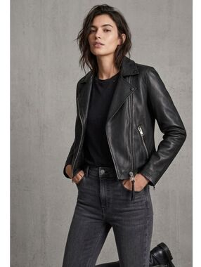 AllSaints Dalby Biker Leather Jacket Black Size 4 US